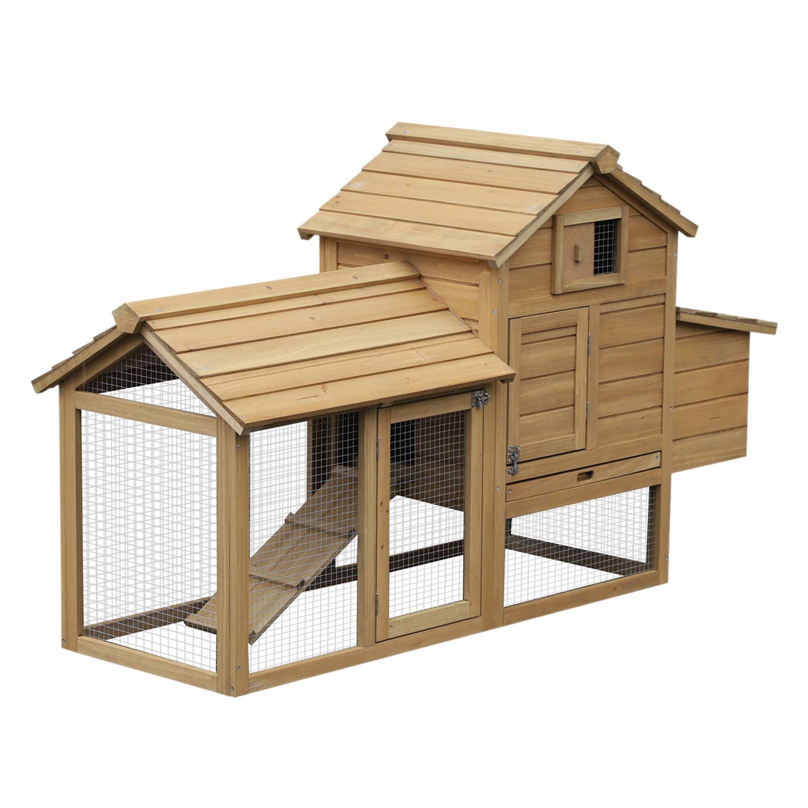Poulailler bois deux niveaux 151,5 x 54 x 87 cm, 2 portes, pondoir, toit étanche, rampe, jardin, aspect naturel