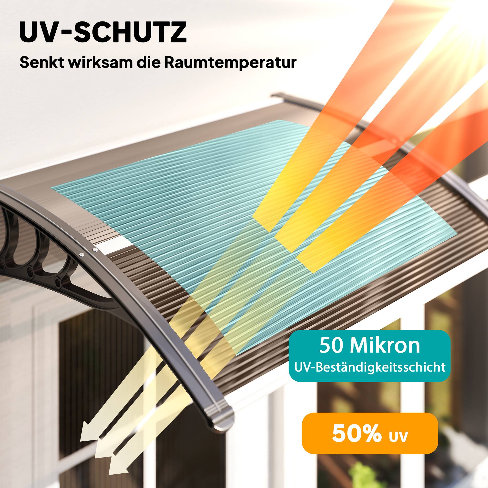 Auvent porte fenêtre polycarbonate aluminium protection pluie 75x100cm marron noir - ComfortXL Outdoor Living - Image 6