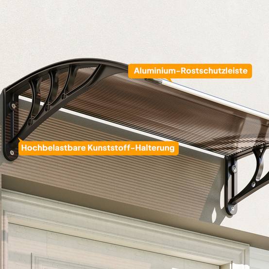 Auvent porte fenêtre polycarbonate aluminium protection pluie 75x100cm marron noir - ComfortXL Outdoor Living - Image 10