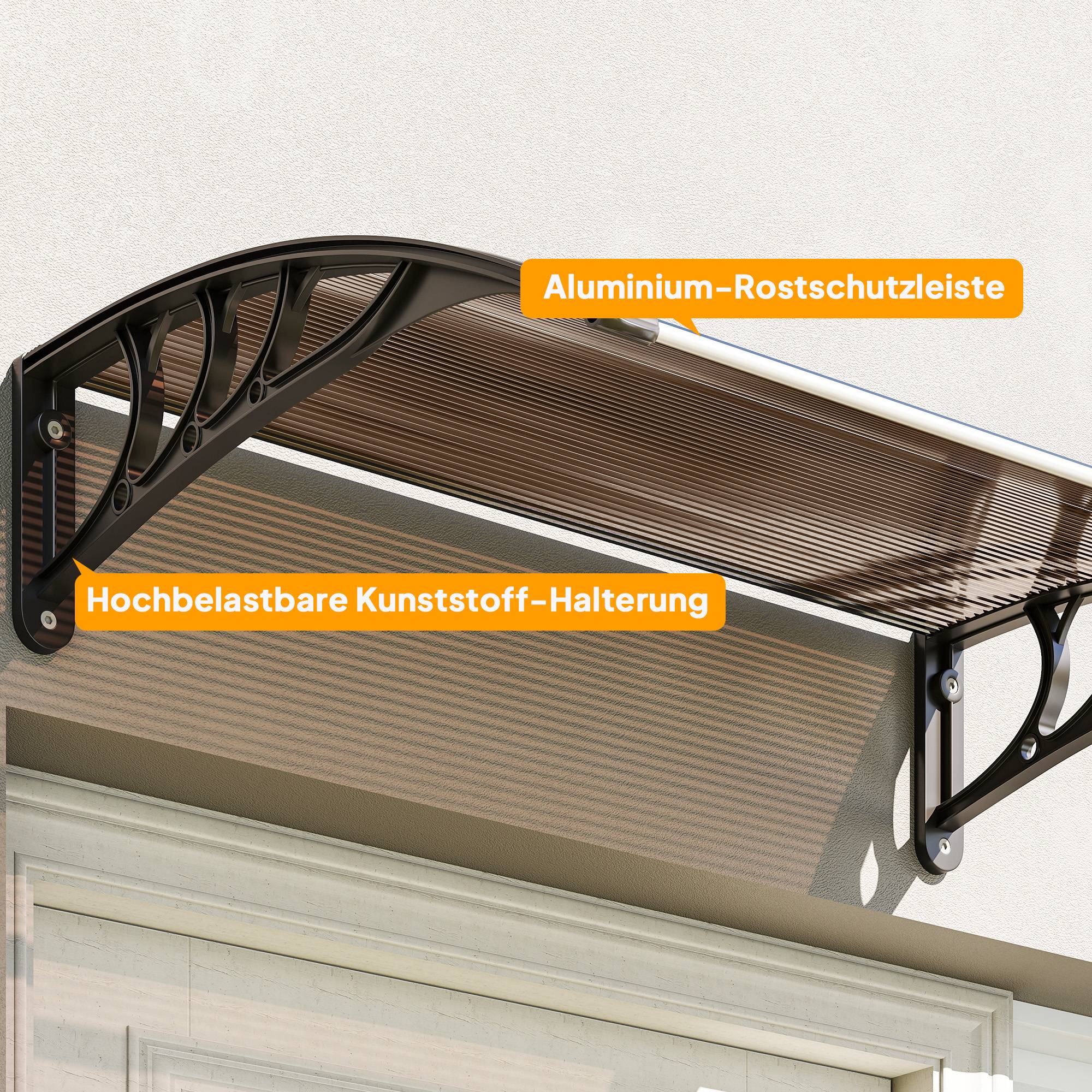 Auvent porte fenêtre polycarbonate aluminium protection pluie 75x100cm marron noir - ComfortXL Outdoor Living - Image 10