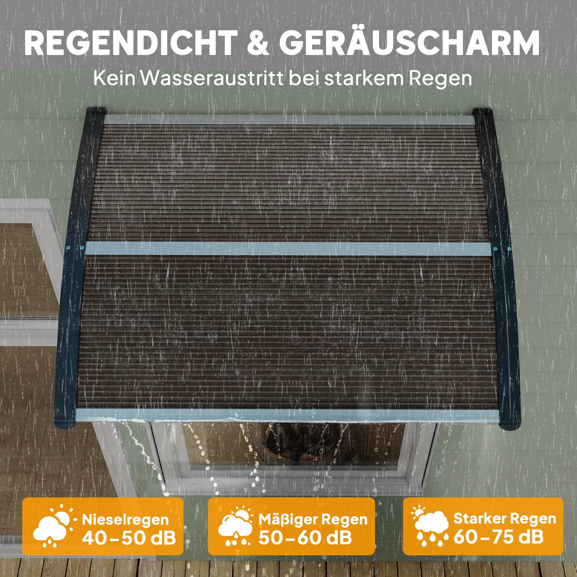 Auvent porte fenêtre polycarbonate aluminium protection pluie 75x100cm marron noir - ComfortXL Outdoor Living - Image 7