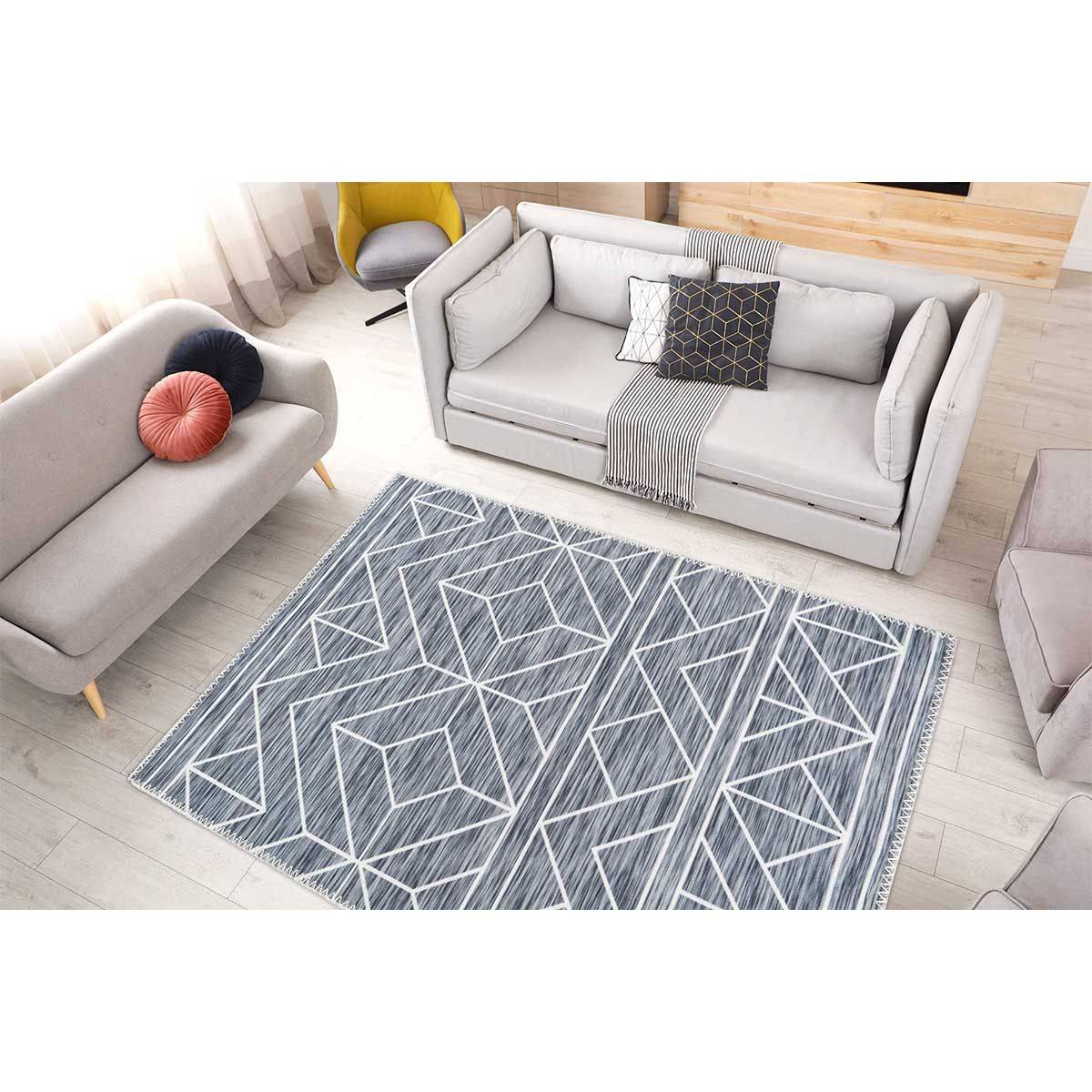 Tapis Tissé Imprimé à Poils Plats "Maya II" Anthracite 200 x 290 cm - Image 4
