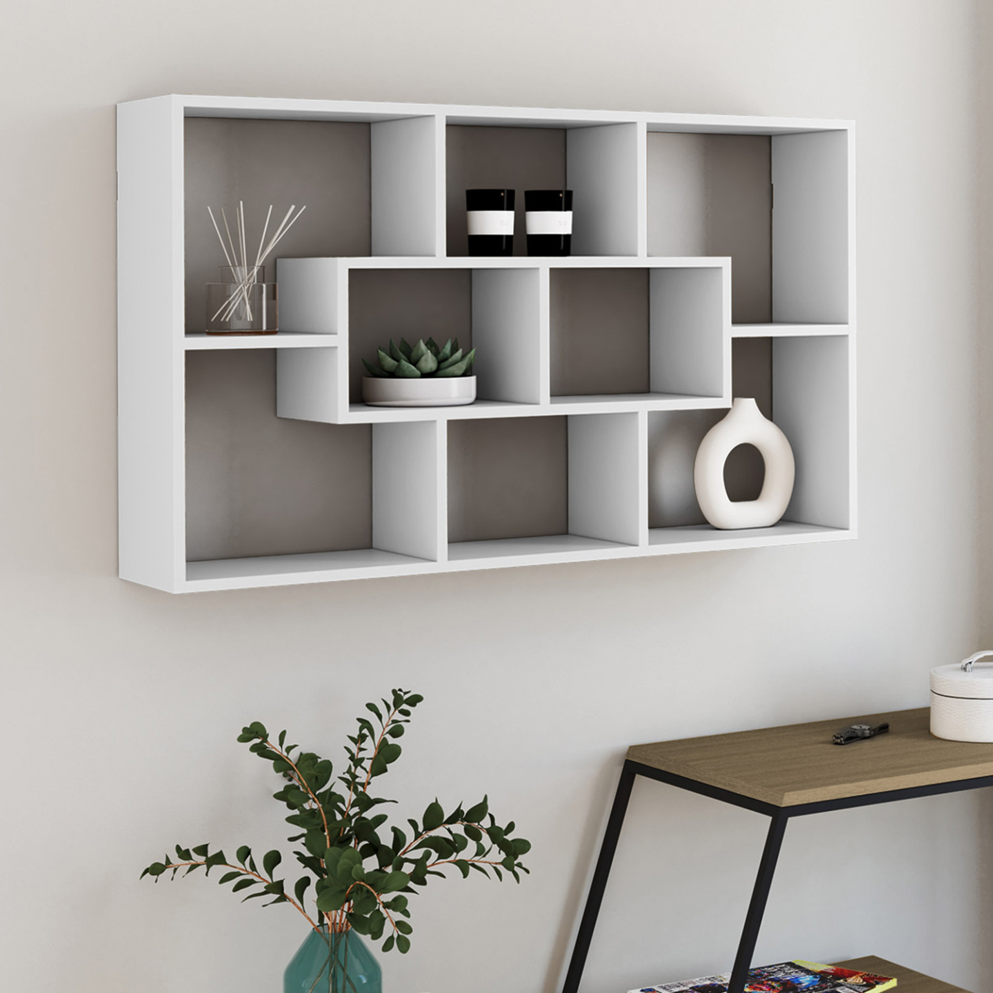 Etagère murale COLETTE avec 8 compartiments blanc - Image 1