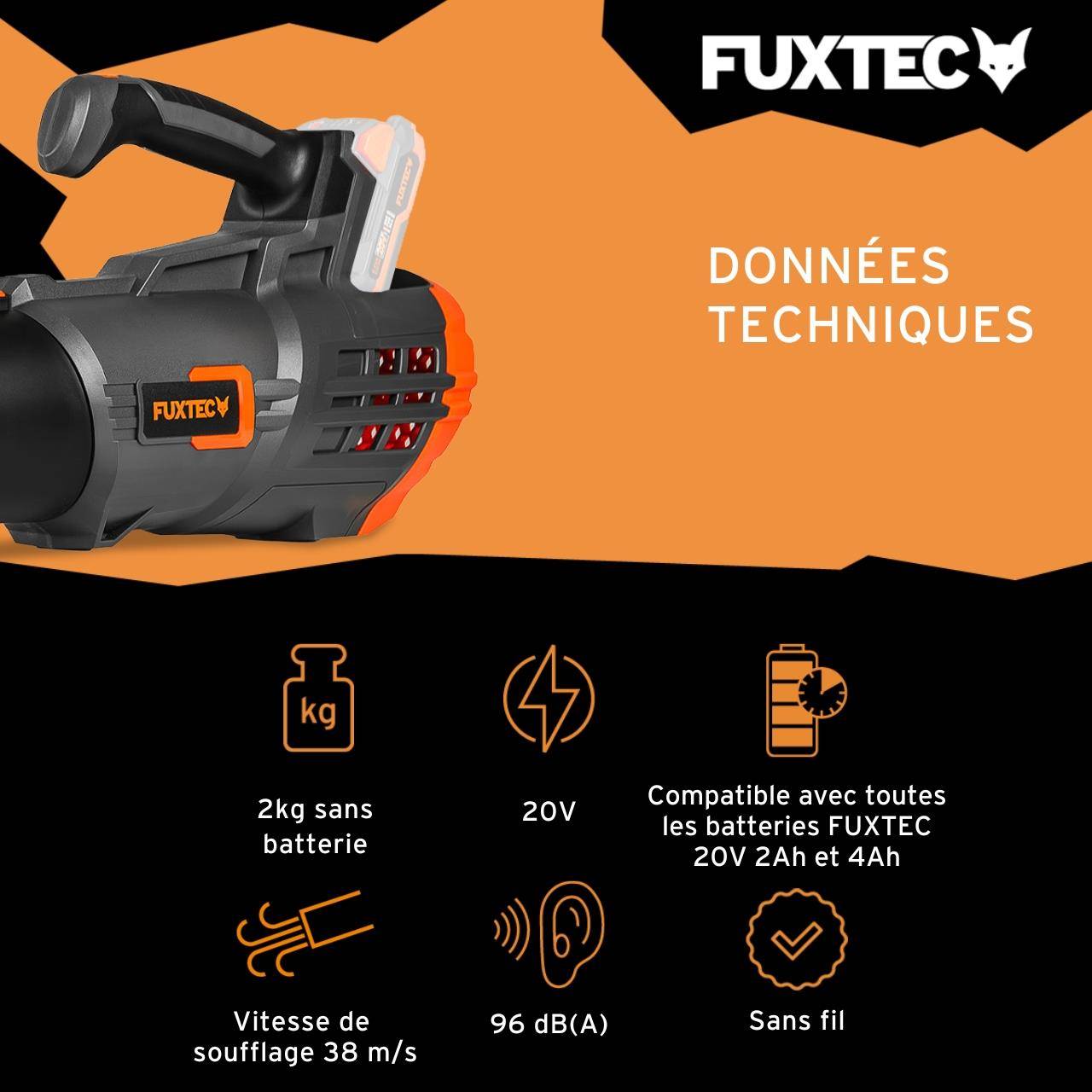 Souffleur à batterie - FUXTEC FX-E1LB20 - 20V 38m/s - Sans batterie ni chargeur - Image 3