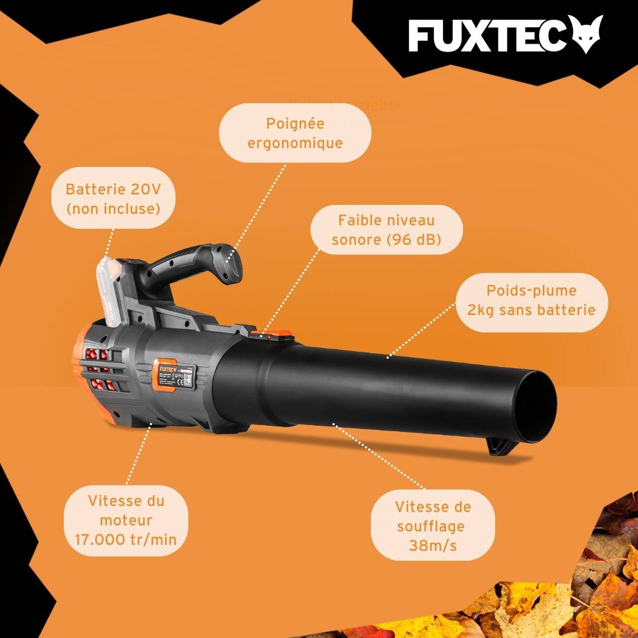 Souffleur à batterie - FUXTEC FX-E1LB20 - 20V 38m/s - Sans batterie ni chargeur - Image 6