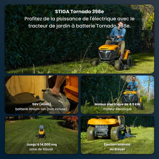Stiga - Tracteur de pelouse électrique Tornado 398e, 56 V, Largeur 98 cm avec batteries ePower Pro, pour surfaces jusqu'à 7000 m² - STIGA - Image 2