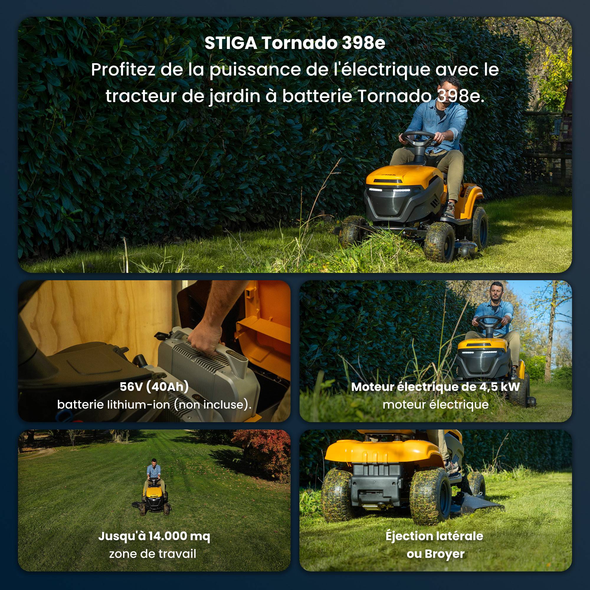 Stiga - Tracteur de pelouse électrique Tornado 398e, 56 V, Largeur 98 cm avec batteries ePower Pro, pour surfaces jusqu'à 7000 m² - STIGA - Image 2