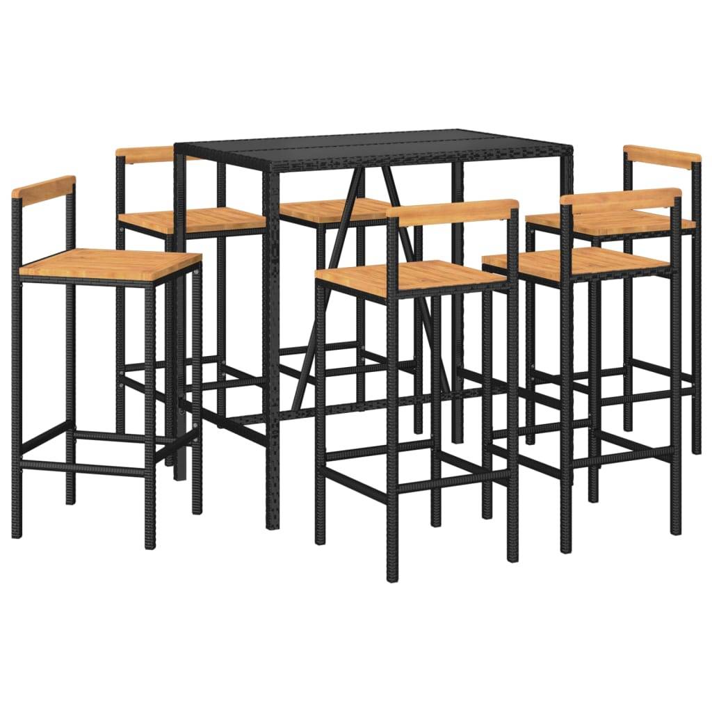 Helloshop26 - Ensemble de bar de jardin meuble extérieur terrasse 7 pièces noir poly rotin/bois massif acacia - Image 1