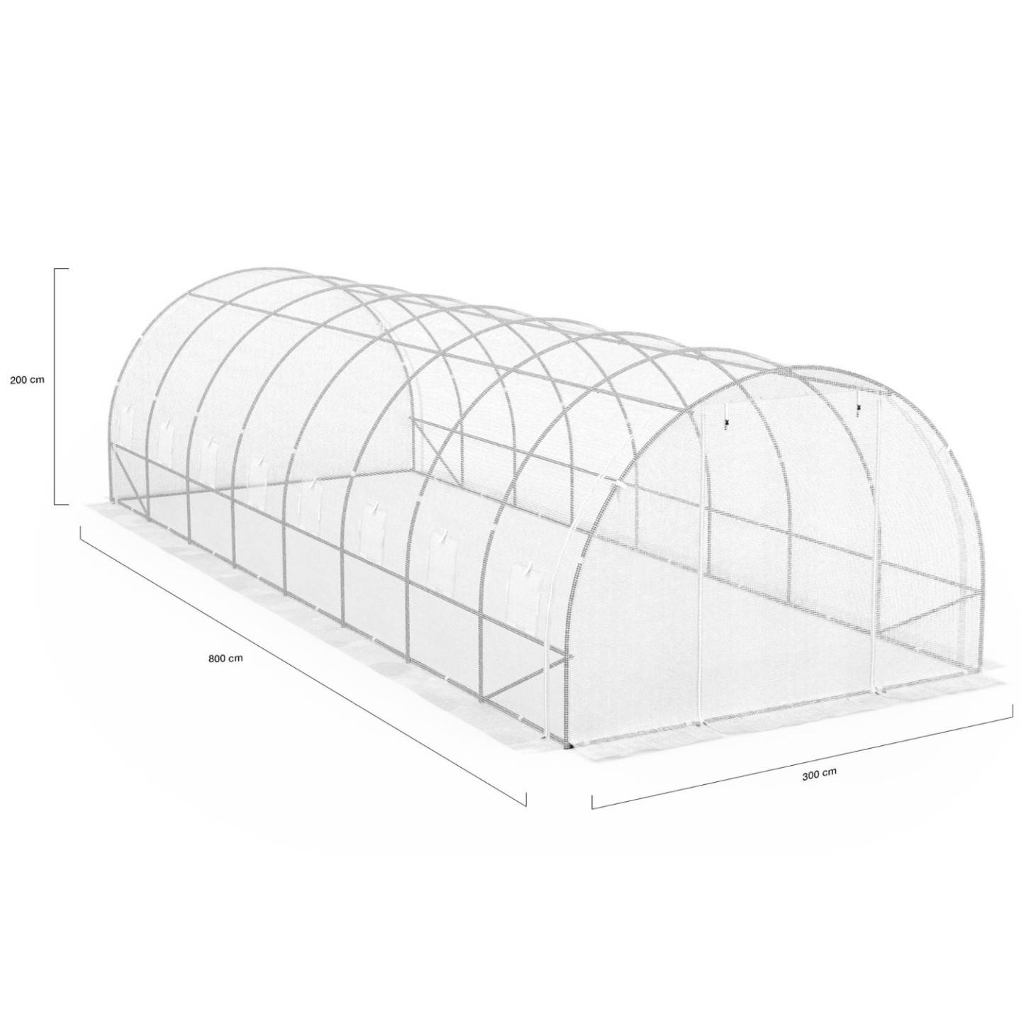 Serre de jardin tunnel 24m² 8 x 3 x 2 m acier galvanisé + bâche anti-UV avec porte et fenêtres DES ANDES blanche toutes saisons - Image 5