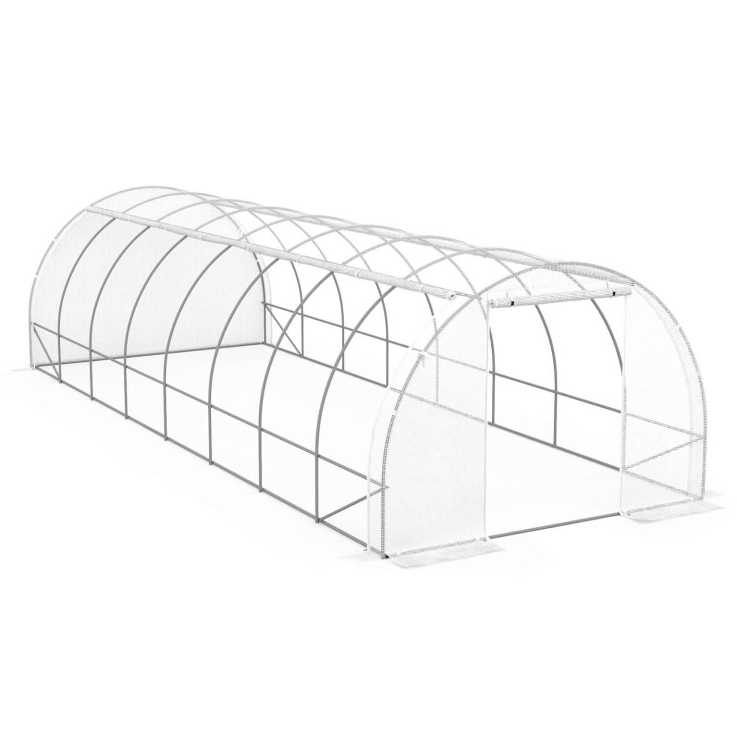 Serre de jardin tunnel 24m² 8 x 3 x 2 m acier galvanisé + bâche anti-UV avec porte et fenêtres DES ANDES blanche toutes saisons - Image 4