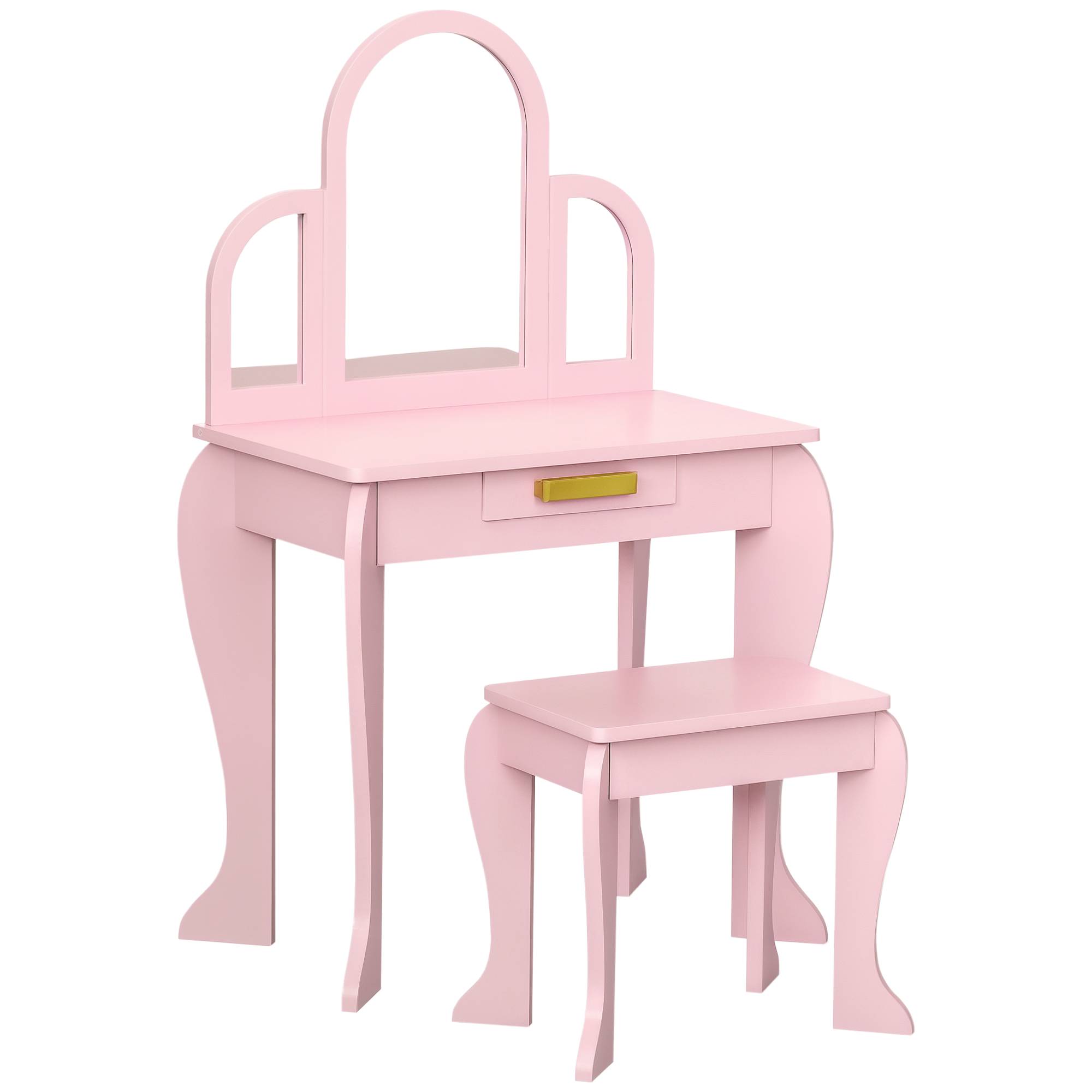 Sans Marque - Coiffeuse pour enfant avec tabouret 3 miroirs et tiroir 3 à 6 ans 52 x 32 x 85 cm rose - Image 1
