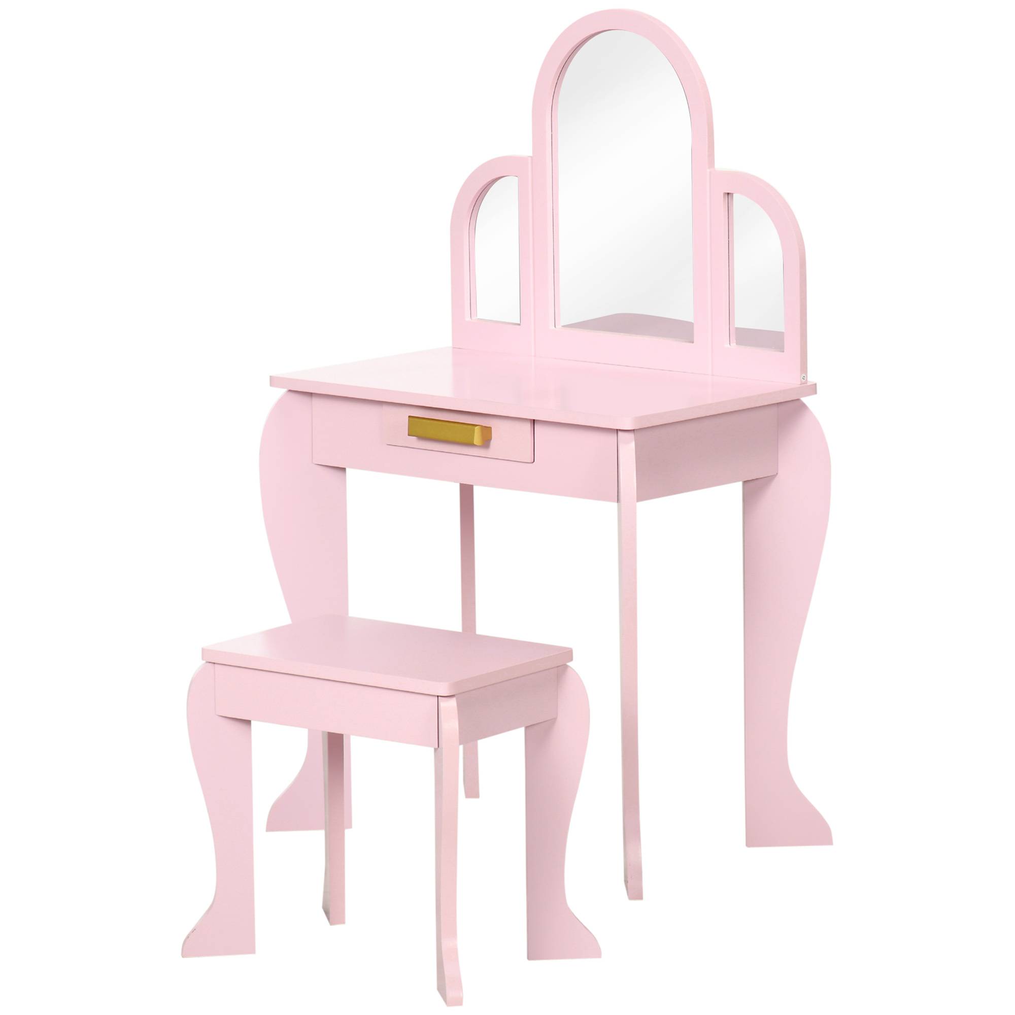 Sans Marque - Coiffeuse pour enfant avec tabouret 3 miroirs et tiroir 3 à 6 ans 52 x 32 x 85 cm rose - Image 2
