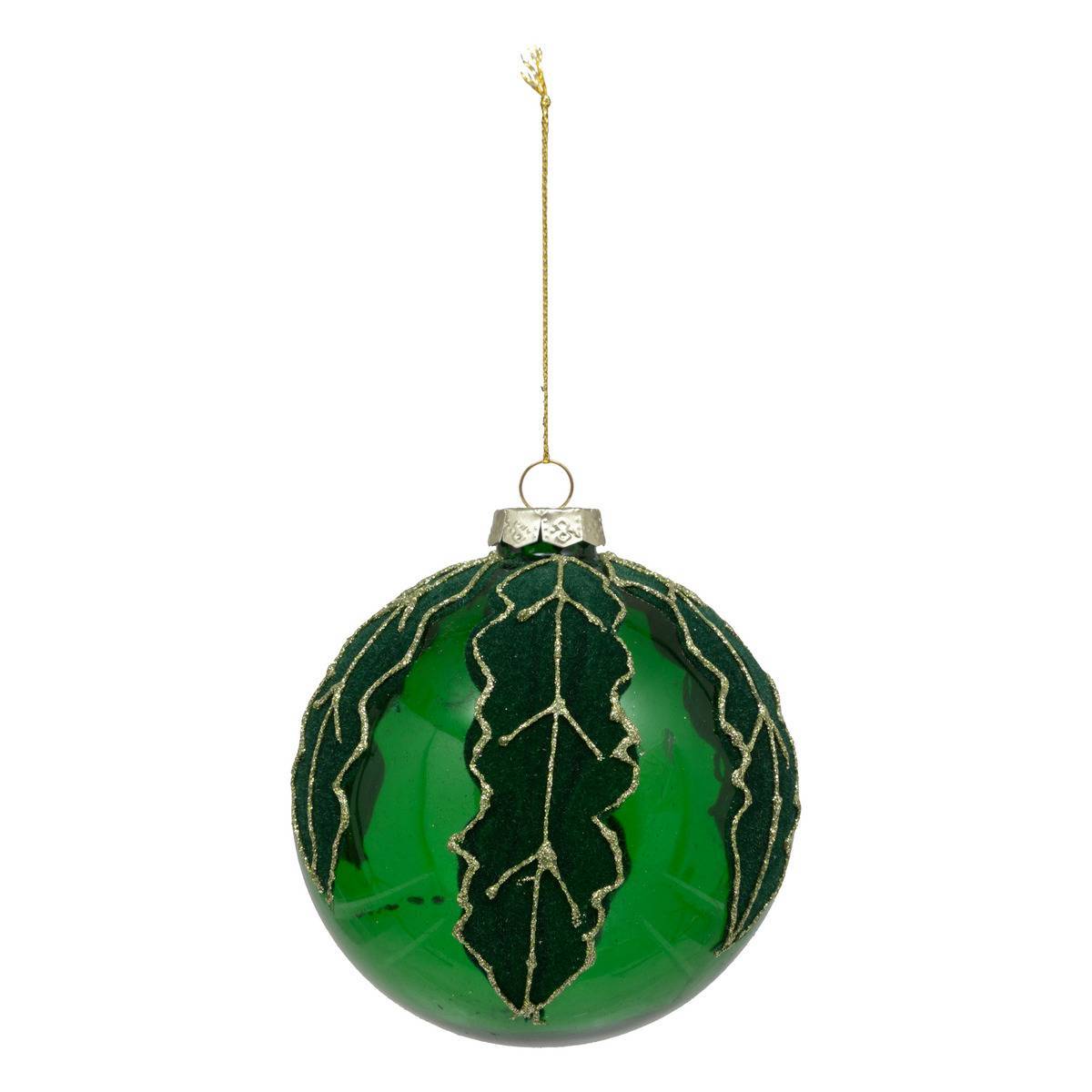 Feeric Christmas - Boule de Noël en verre feuilles vertes D. 100 mm - Feeric Lights & Christmas