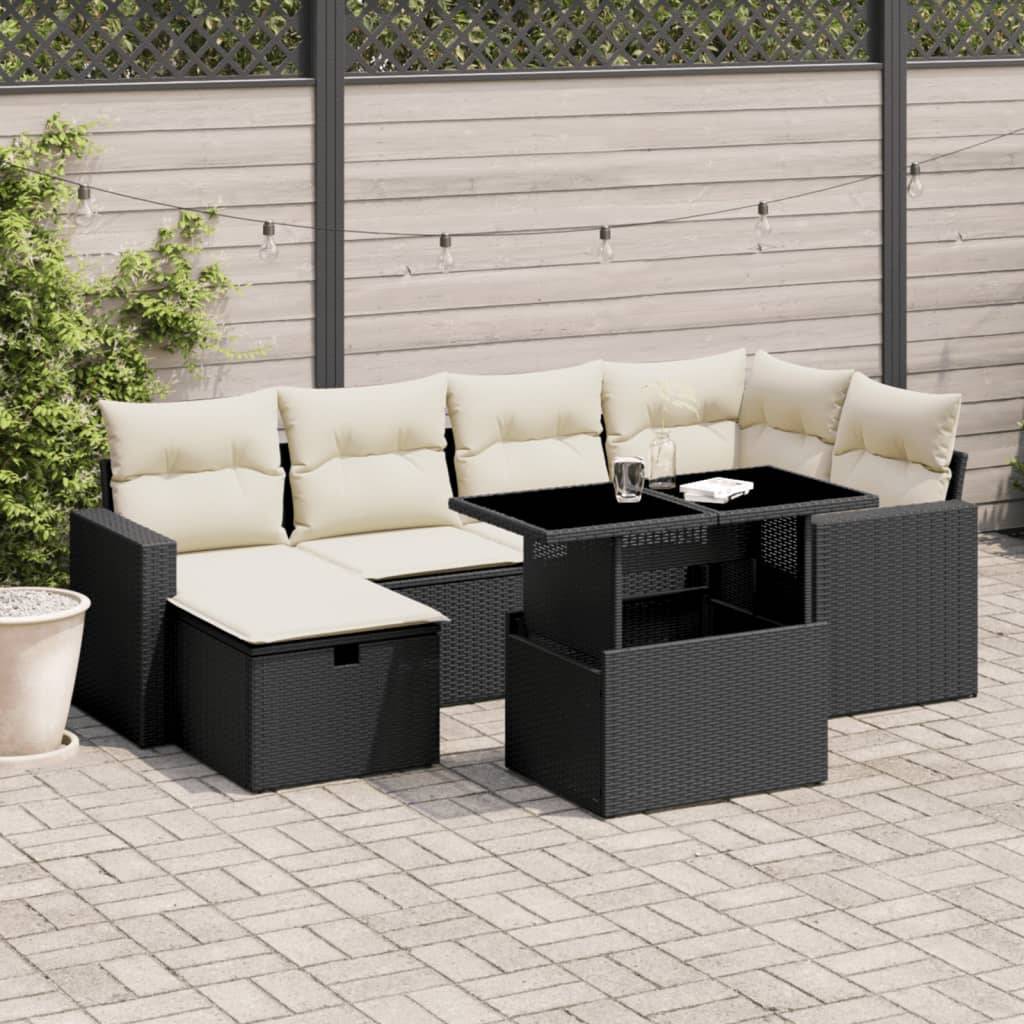 Vidaxl - Salon de jardin 7 pcs avec coussins noir résine tressée vidaXL 3274816 - Image 1