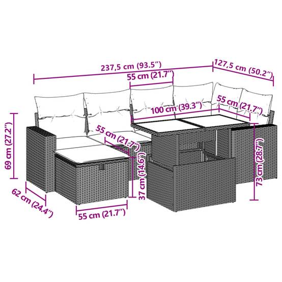 Vidaxl - Salon de jardin 7 pcs avec coussins noir résine tressée vidaXL 3274816 - Image 3