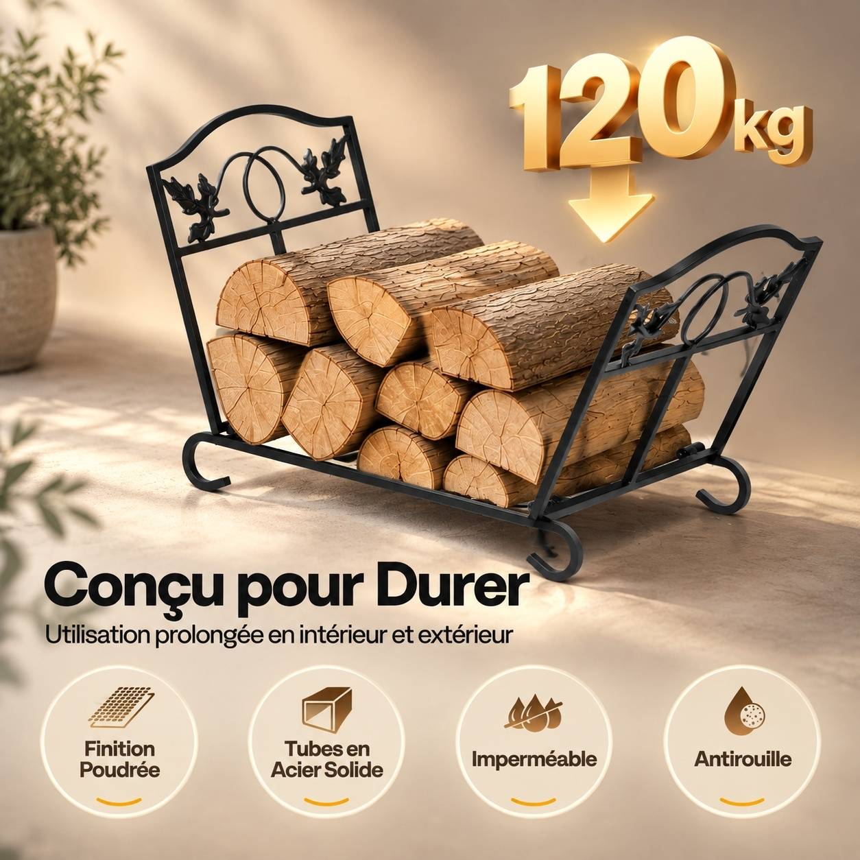 Support à Bûches Pliable en Métal Intérieur Extérieur - Image 3