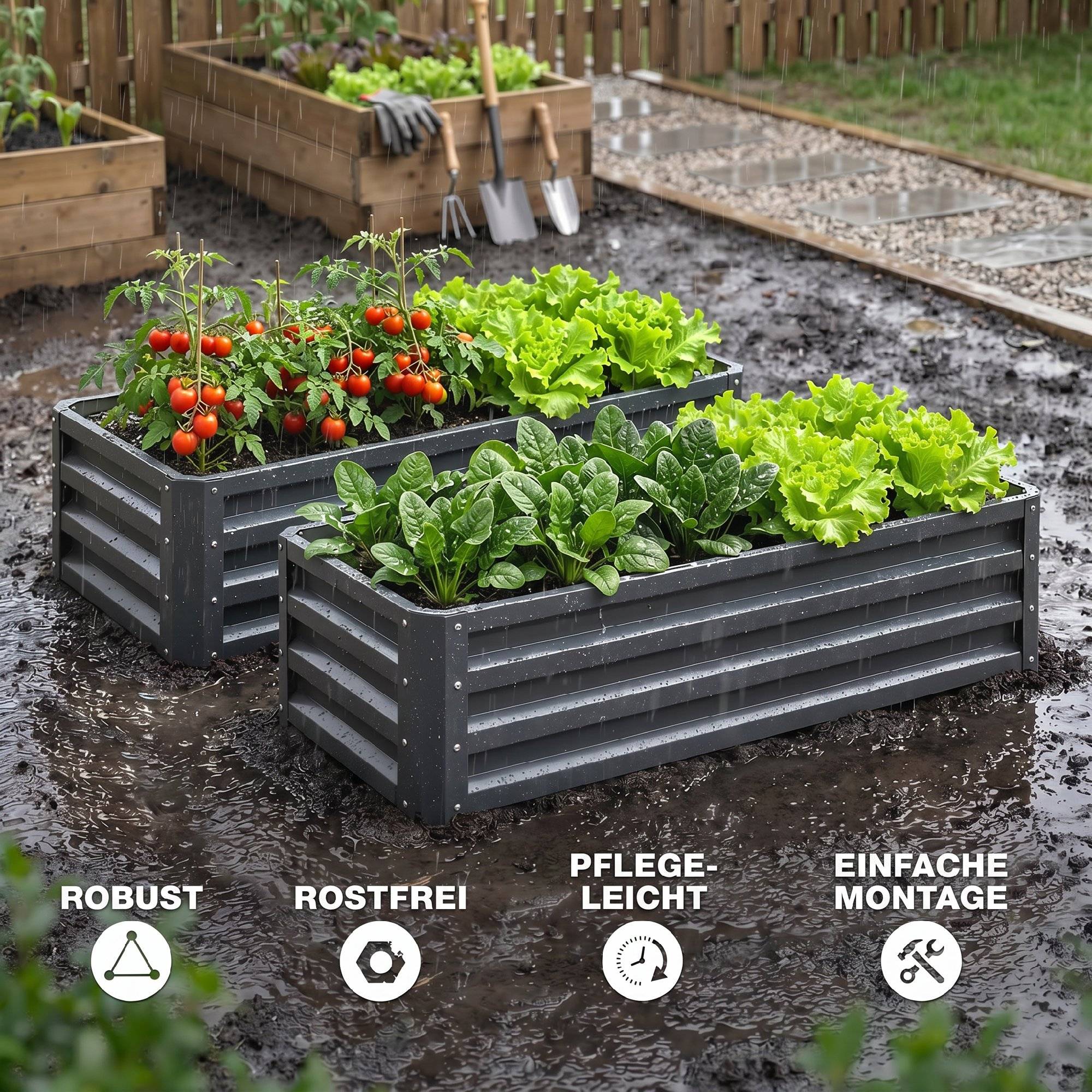 ComfortXL - Lot 2 carrés potagers métal acier galvanisé jardin balcon fond ouvert 110x50x30cm gris foncé - ComfortXL Outdoor Living - Image 9
