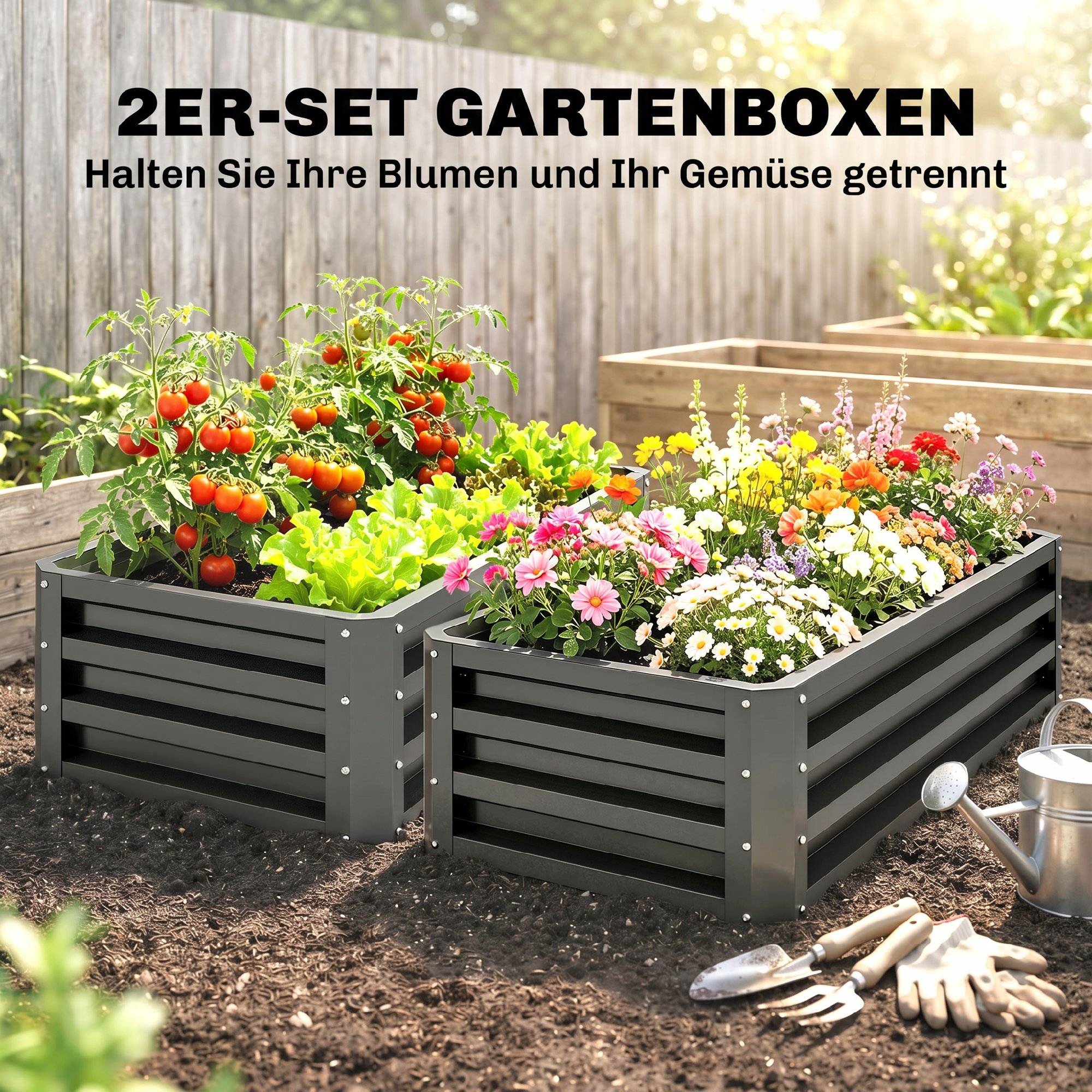 ComfortXL - Lot 2 carrés potagers métal acier galvanisé jardin balcon fond ouvert 110x50x30cm gris foncé - ComfortXL Outdoor Living - Image 6