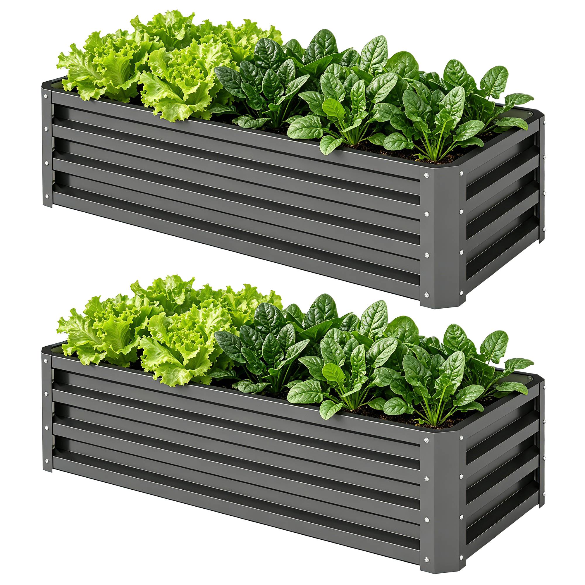 ComfortXL - Lot 2 carrés potagers métal acier galvanisé jardin balcon fond ouvert 110x50x30cm gris foncé - ComfortXL Outdoor Living - Image 2