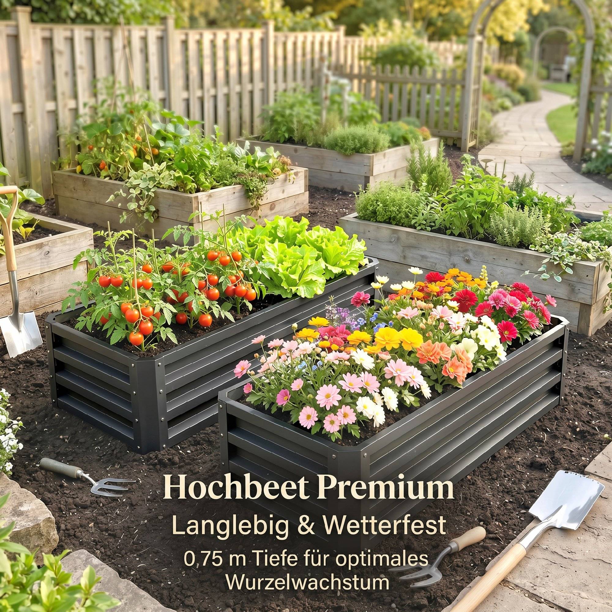 ComfortXL - Lot 2 carrés potagers métal acier galvanisé jardin balcon fond ouvert 110x50x30cm gris foncé - ComfortXL Outdoor Living - Image 10