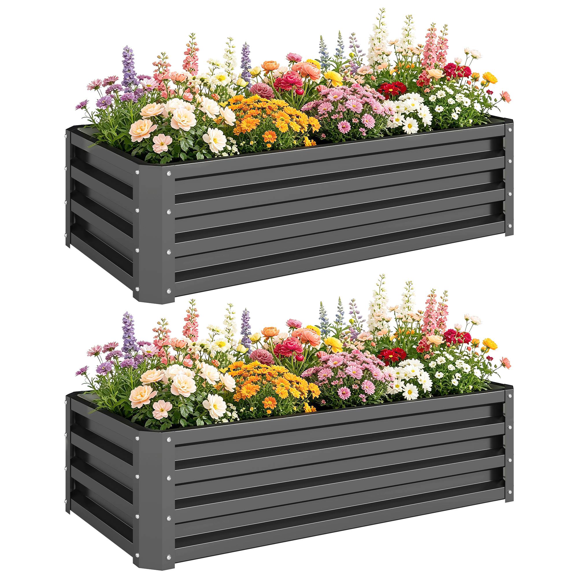 ComfortXL - Lot 2 carrés potagers métal acier galvanisé jardin balcon fond ouvert 110x50x30cm gris foncé - ComfortXL Outdoor Living - Image 1