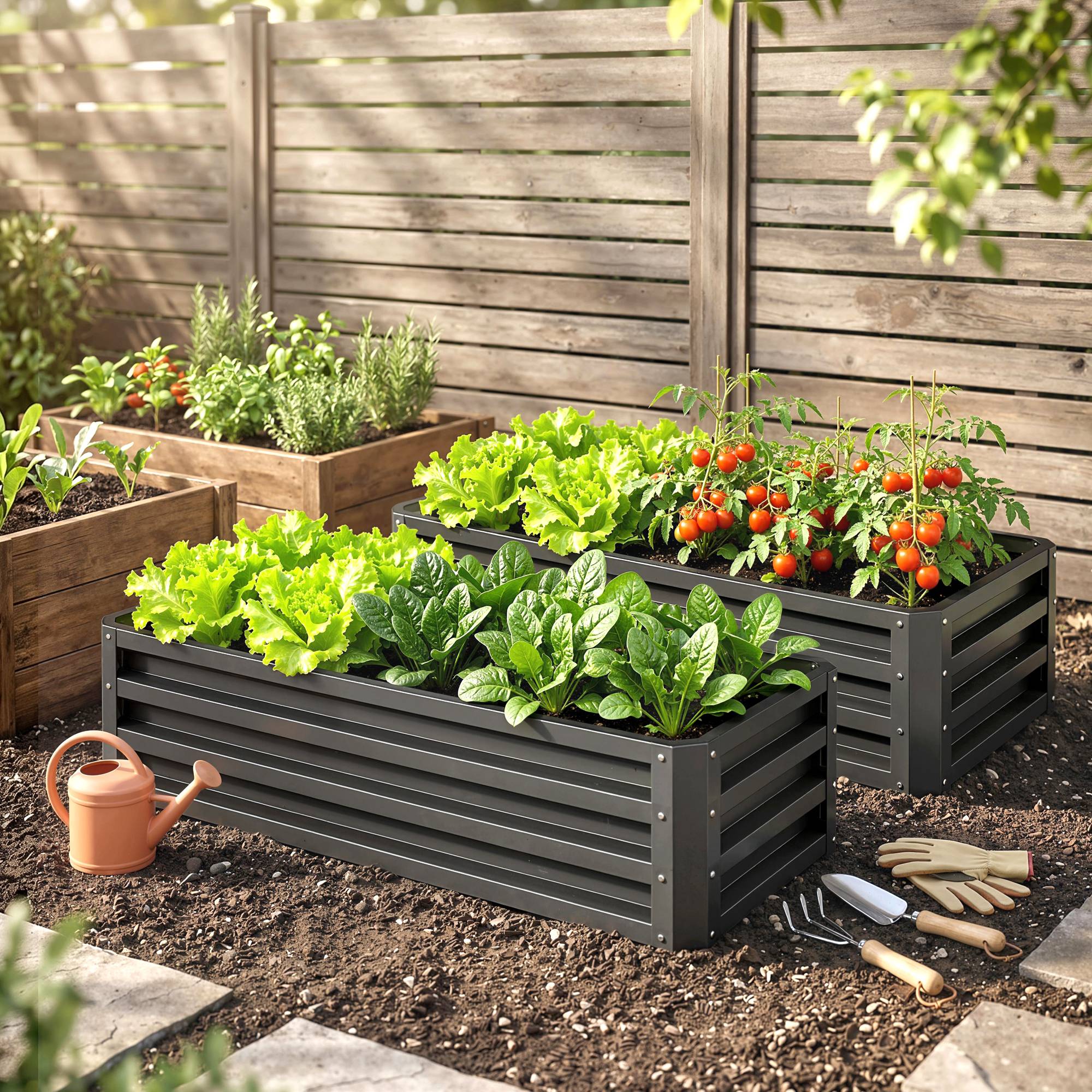 ComfortXL - Lot 2 carrés potagers métal acier galvanisé jardin balcon fond ouvert 110x50x30cm gris foncé - ComfortXL Outdoor Living - Image 3