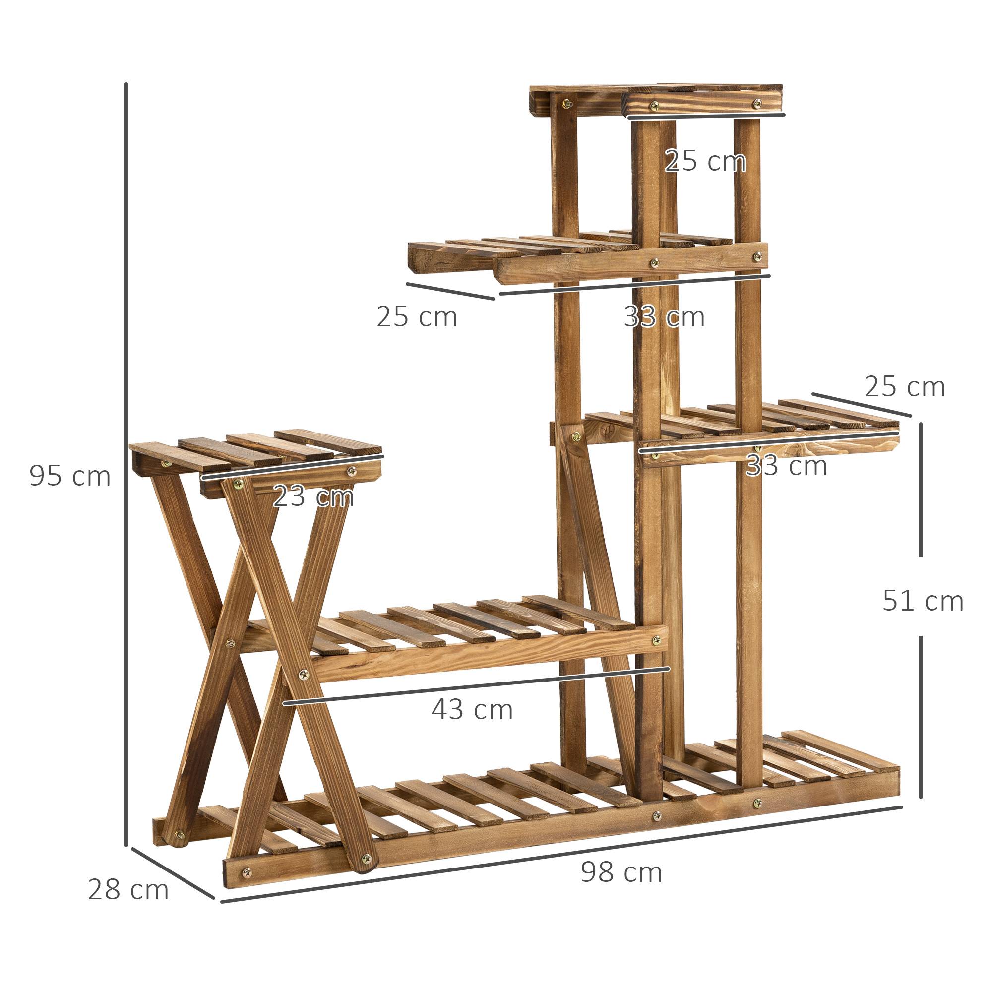 Support à Plantes en Bois 5 Niveaux avec Pieds, 60 kg, Intérieur/Extérieur, 98 x 28 x 95 cm, Finition Carbonisée - Image 5