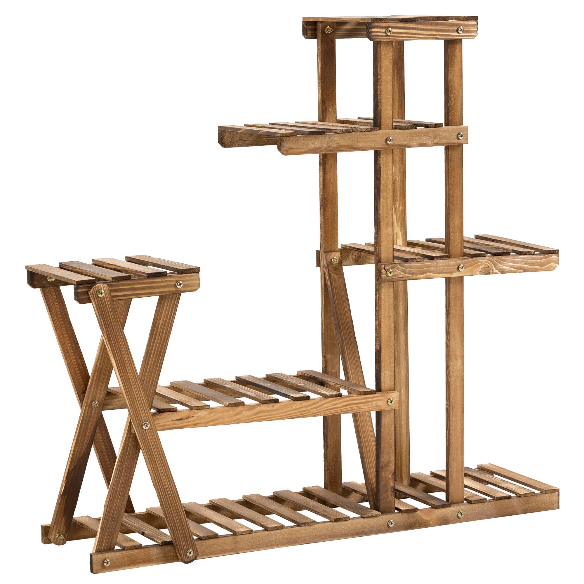 Support à Plantes en Bois 5 Niveaux avec Pieds, 60 kg, Intérieur/Extérieur, 98 x 28 x 95 cm, Finition Carbonisée - Image 1