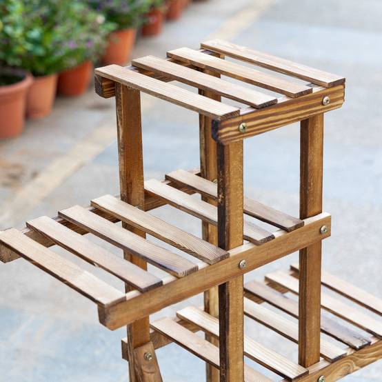 Support à Plantes en Bois 5 Niveaux avec Pieds, 60 kg, Intérieur/Extérieur, 98 x 28 x 95 cm, Finition Carbonisée - Image 10