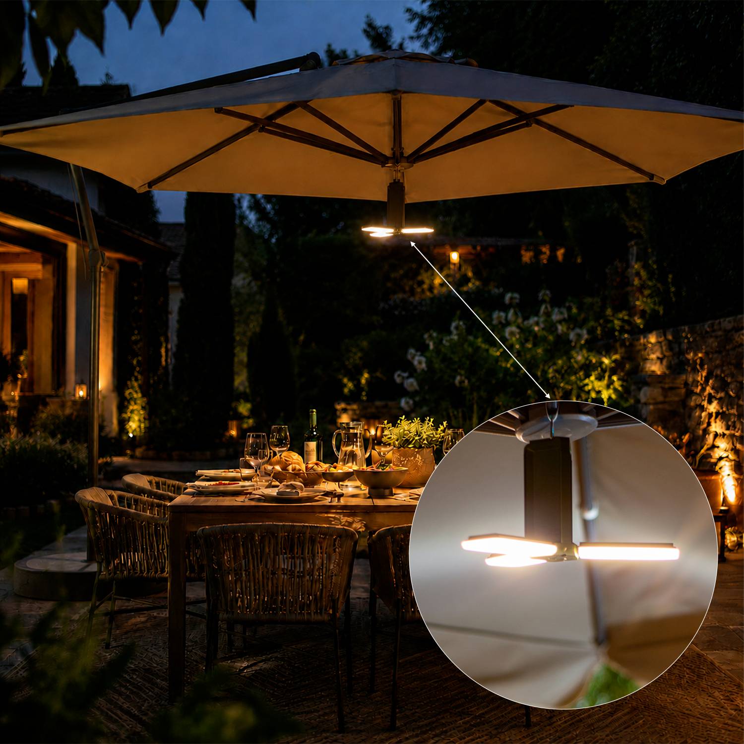 Lampe Parasol Solaire LED 500LM - Rechargeable USB & Solaire - Installation Facile pour Jardin & Terrasse - Groupe DDC