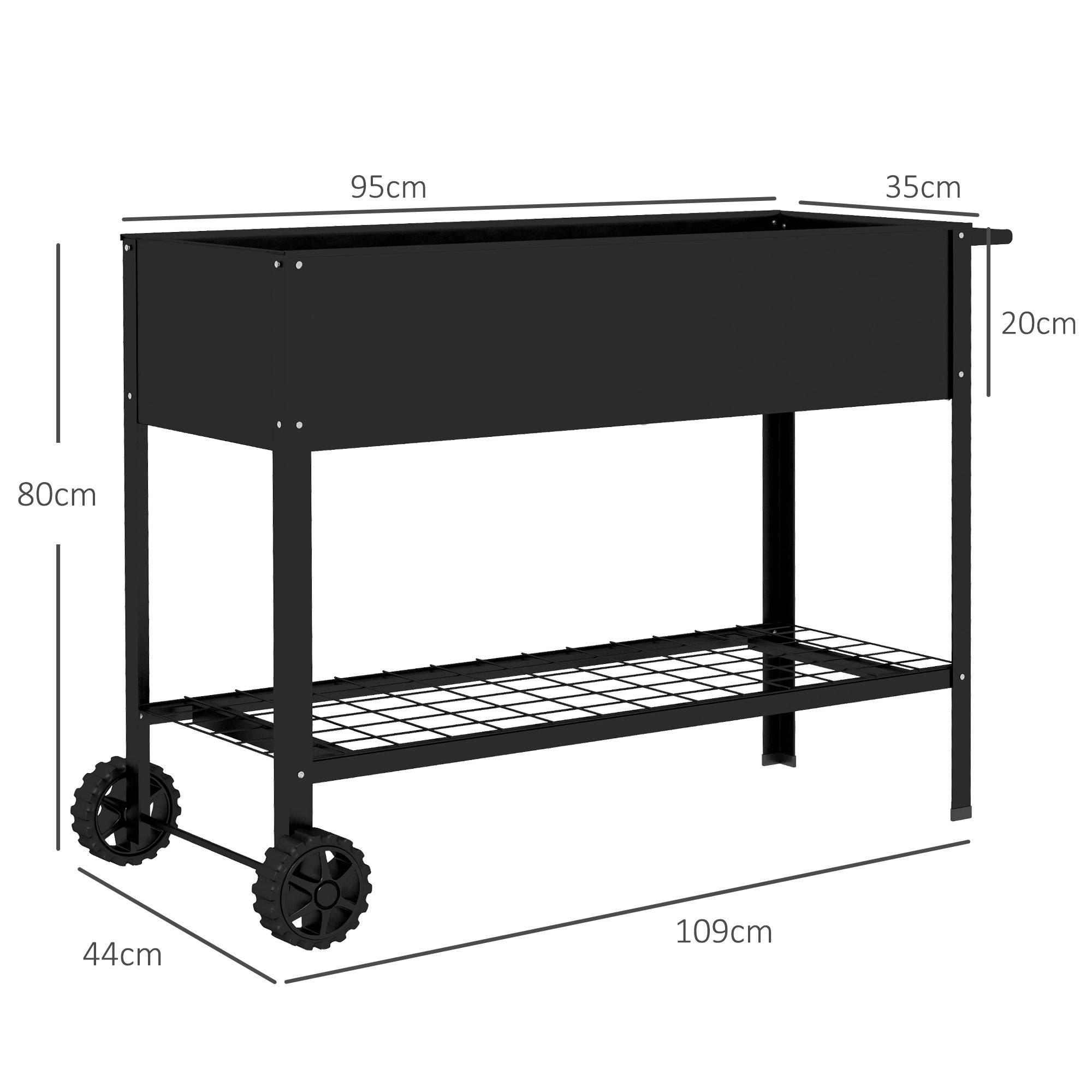 Carré potager sur pieds Métal pour terrasse Jardinière avec étagère et roues 109cm noir - ComfortXL Outdoor Living - Image 5