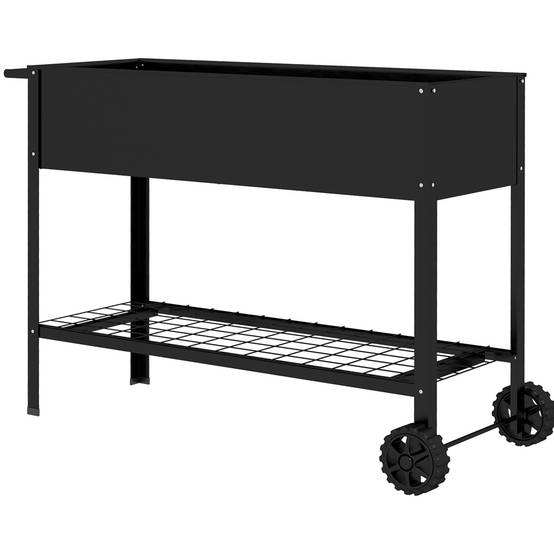 Carré potager sur pieds Métal pour terrasse Jardinière avec étagère et roues 109cm noir - ComfortXL Outdoor Living - Image 2
