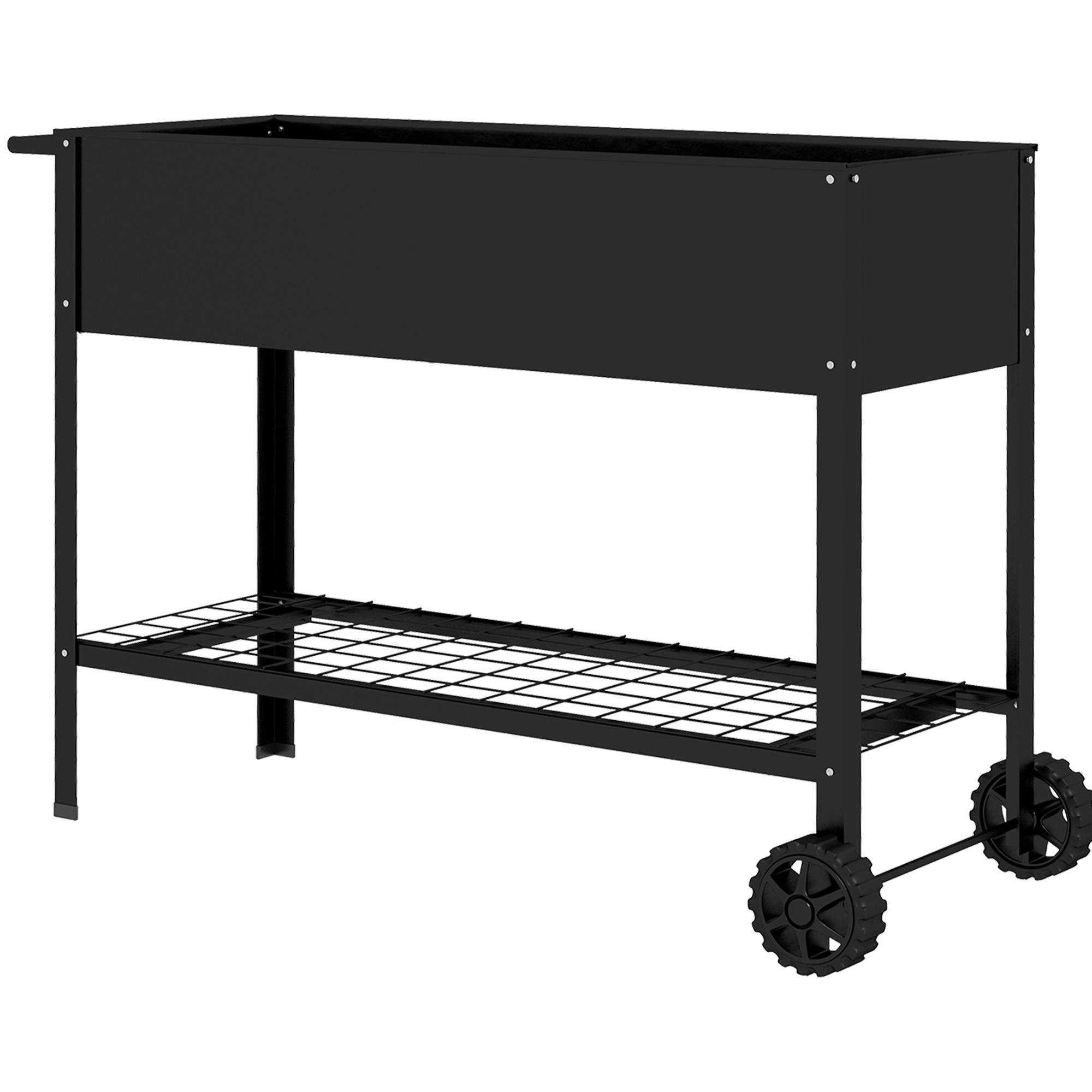Carré potager sur pieds Métal pour terrasse Jardinière avec étagère et roues 109cm noir - ComfortXL Outdoor Living - Image 2