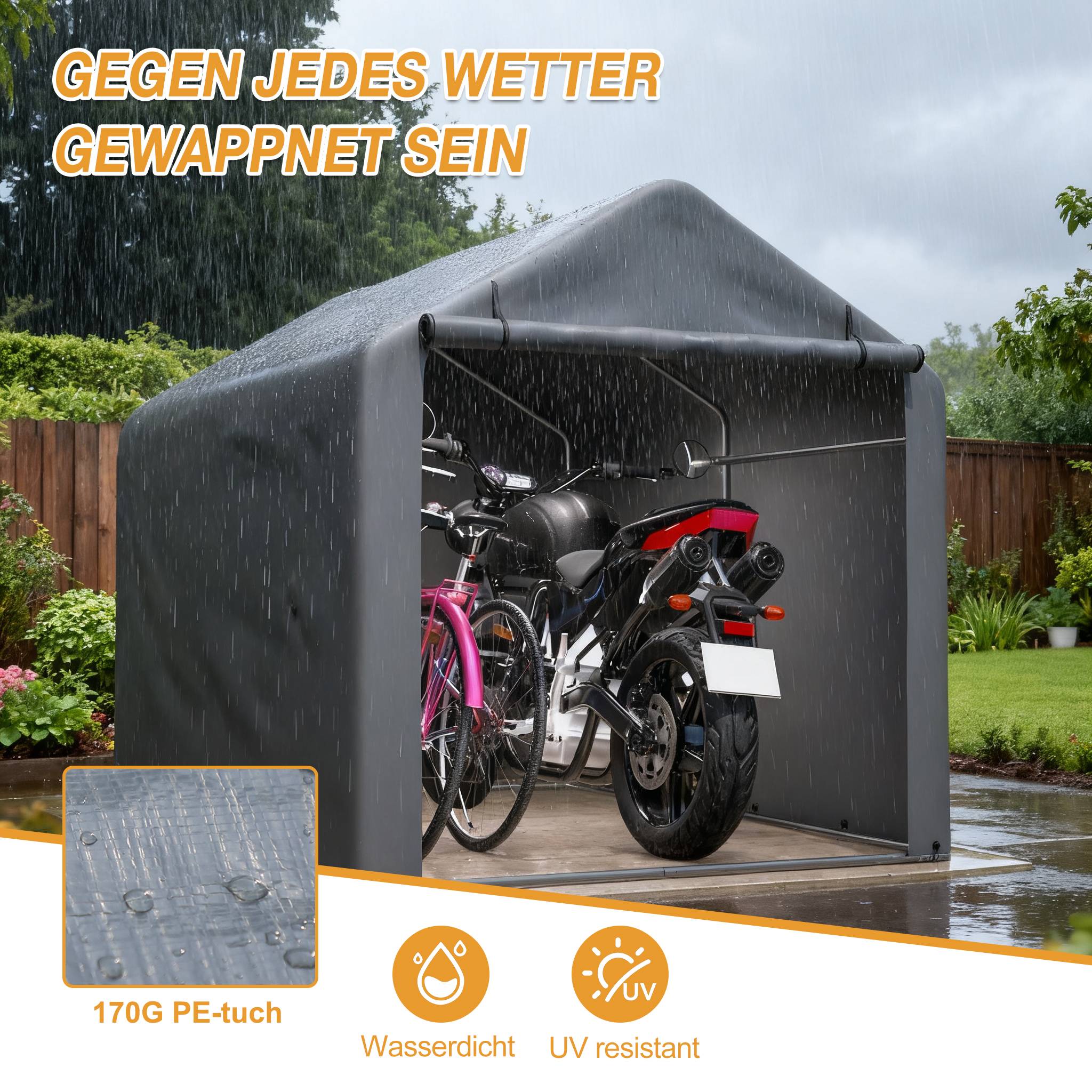 ComfortXL - Abri vélo tente de stockage acier et PE pour jardin porte enroulable 160x220x165cm gris - ComfortXL Outdoor Living - Image 4
