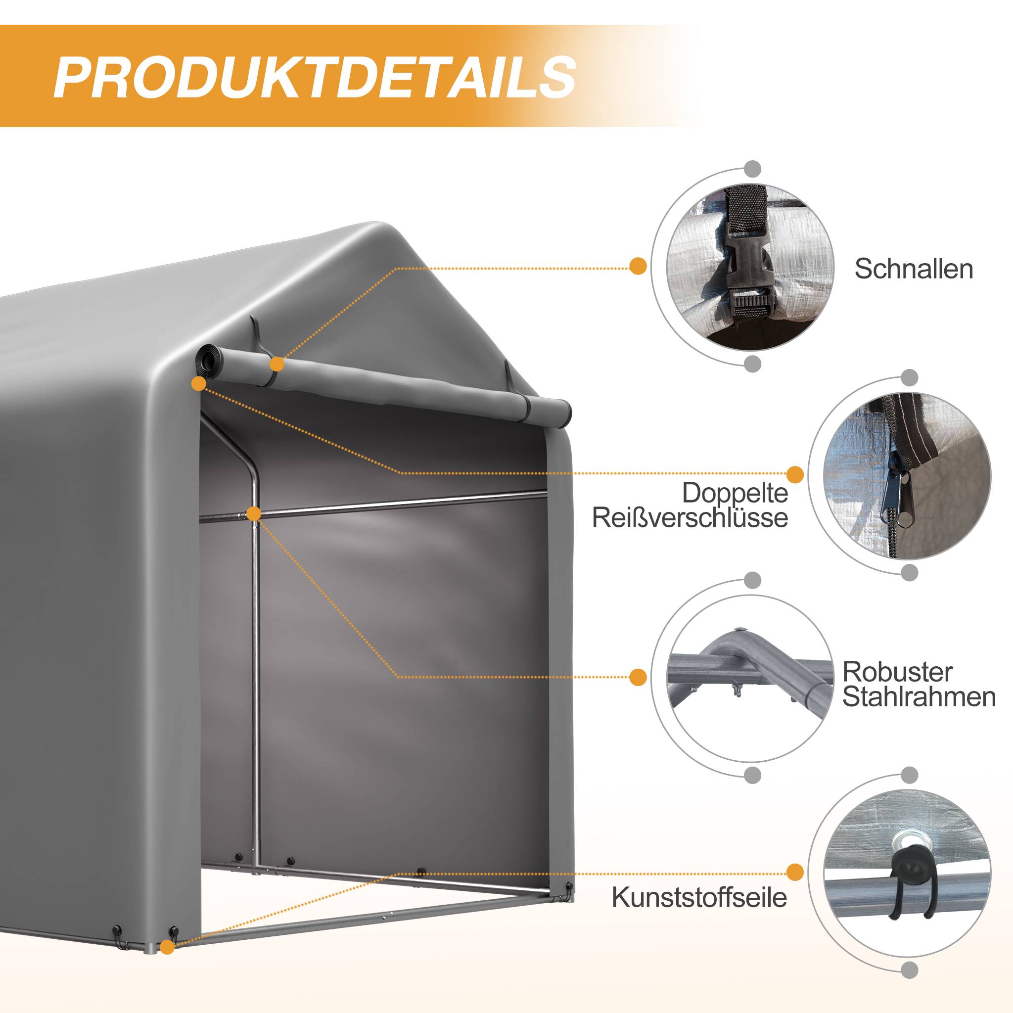 ComfortXL - Abri vélo tente de stockage acier et PE pour jardin porte enroulable 160x220x165cm gris - ComfortXL Outdoor Living - Image 8