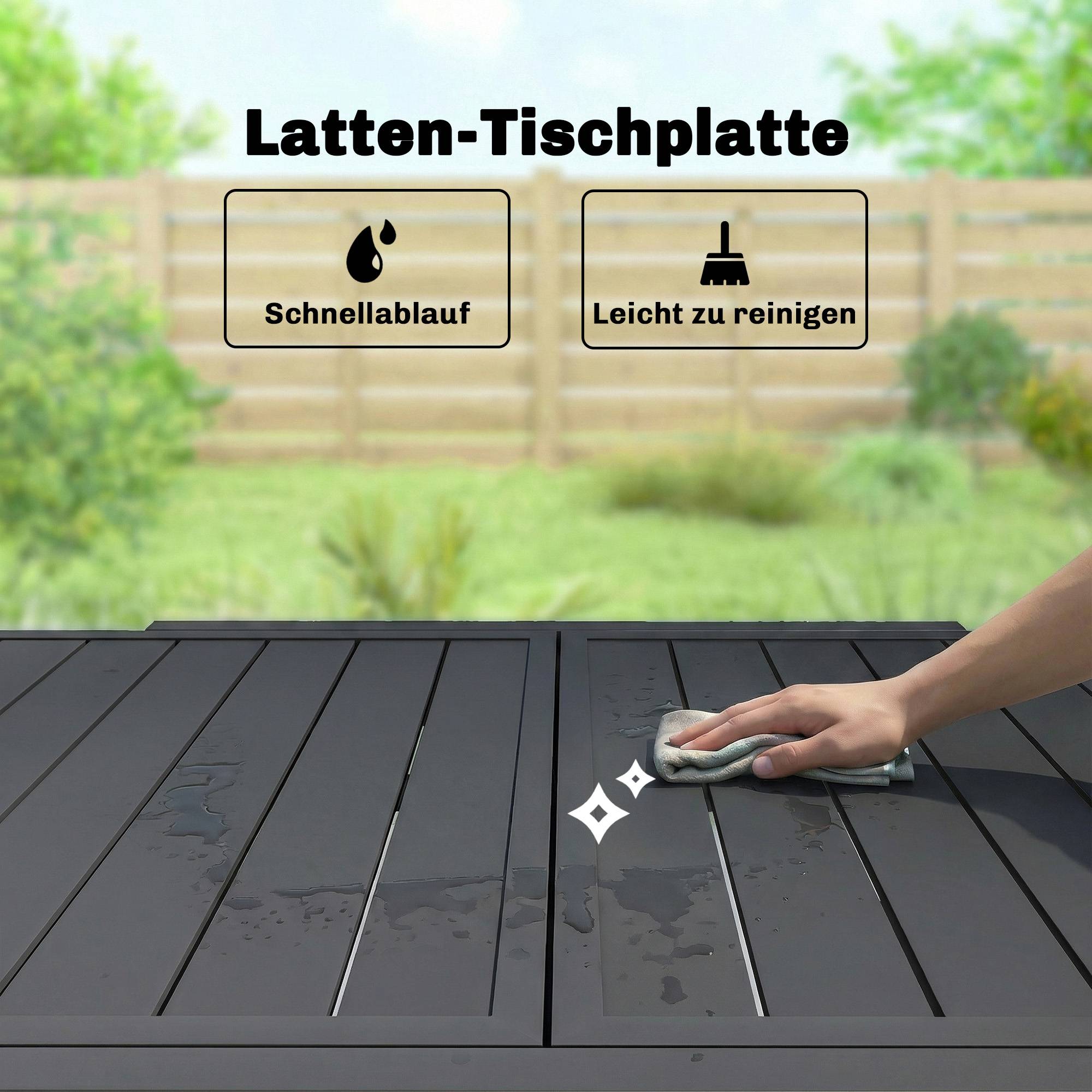 Table de jardin extensible, 80/160 x 80 cm, table à manger rectangulaire en aluminium pour 4 à 6 personnes avec plateau à lattes - Image 7