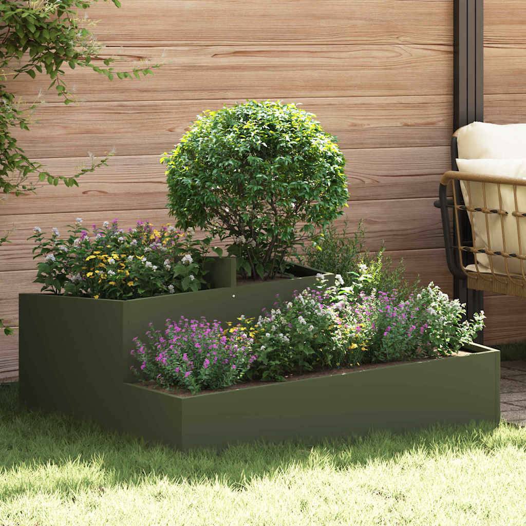 Cache-pot de jardin acier vert olive 100 x 100 x 50 cm - PANGIVO - Image 1