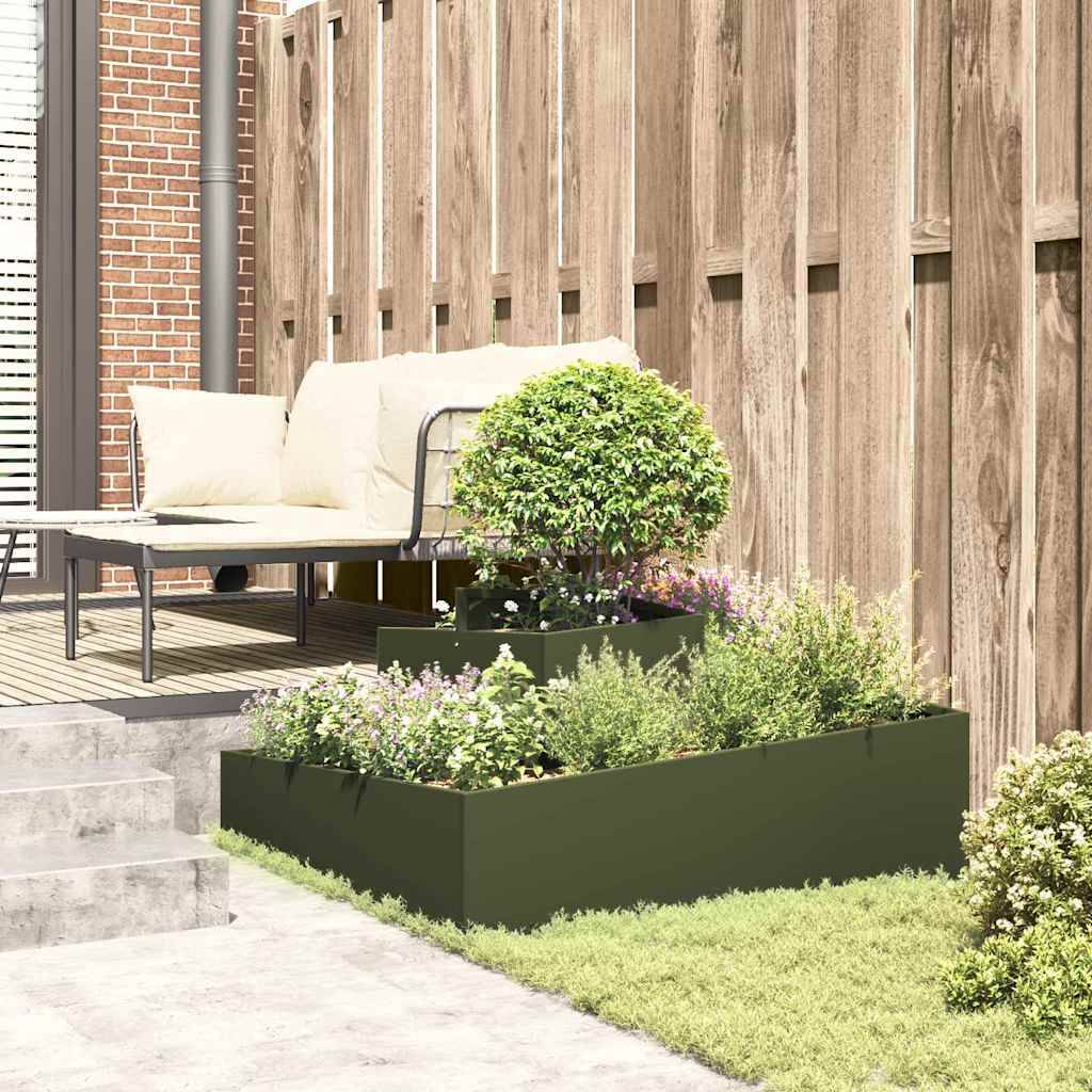 Cache-pot de jardin acier vert olive 100 x 100 x 50 cm - PANGIVO - Image 4