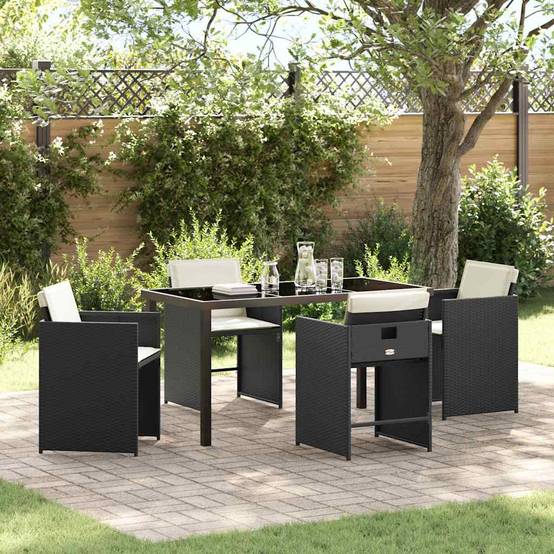 Ensemble repas extérieur 4 personnes en résine tressée avec table verre Noir – ComfortXL Outdoor Living - Image 1