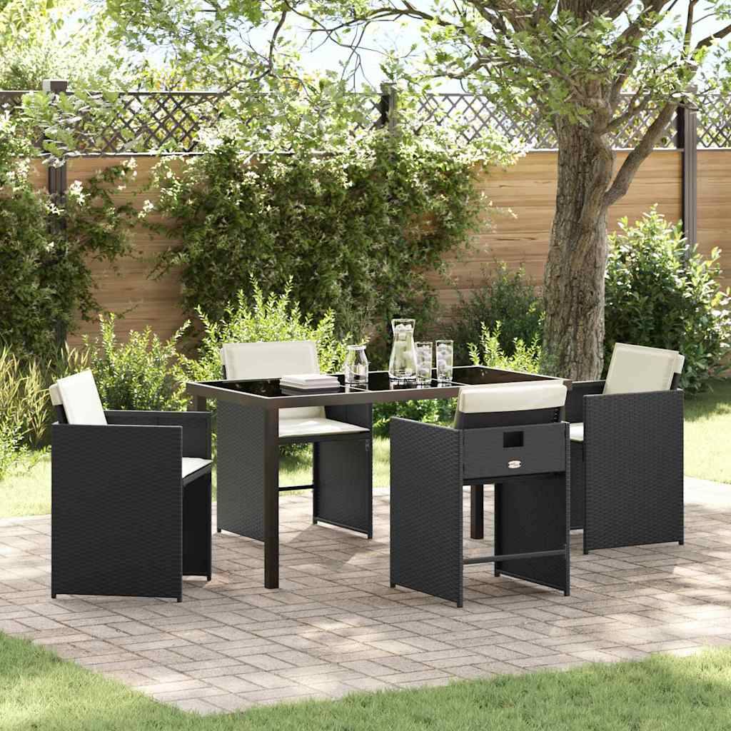 Ensemble repas extérieur 4 personnes en résine tressée avec table verre Noir – ComfortXL Outdoor Living - Image 1