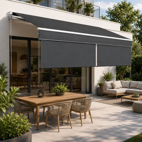 Store banne 2 en 1 avec double protection verticale et horizontale - Terrasse et balcon 3 x 2 Gris - Image 3
