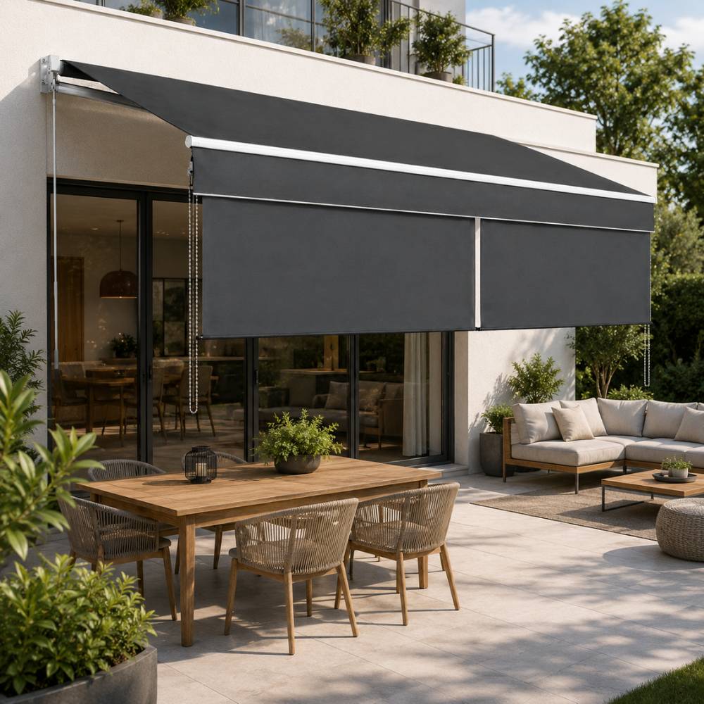 Store banne 2 en 1 avec double protection verticale et horizontale - Terrasse et balcon 3 x 2 Gris - Image 3