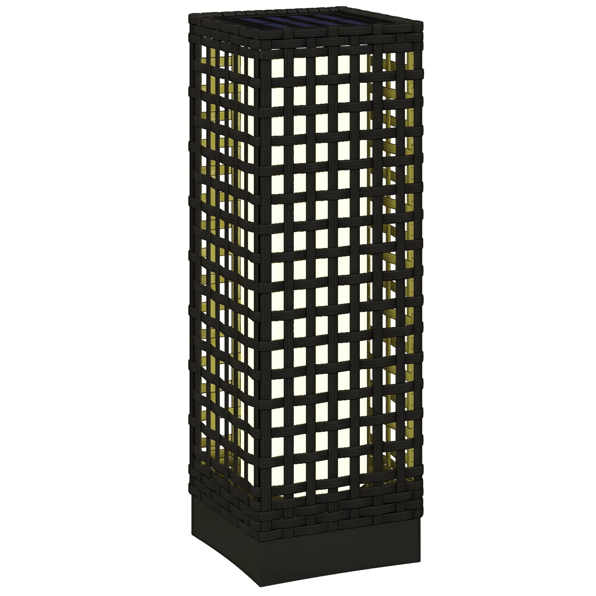 Luminaire extérieur solaire, capteur, 8 h, rotin, acier, 15,5x15,5x46 cm, noir - Image 1