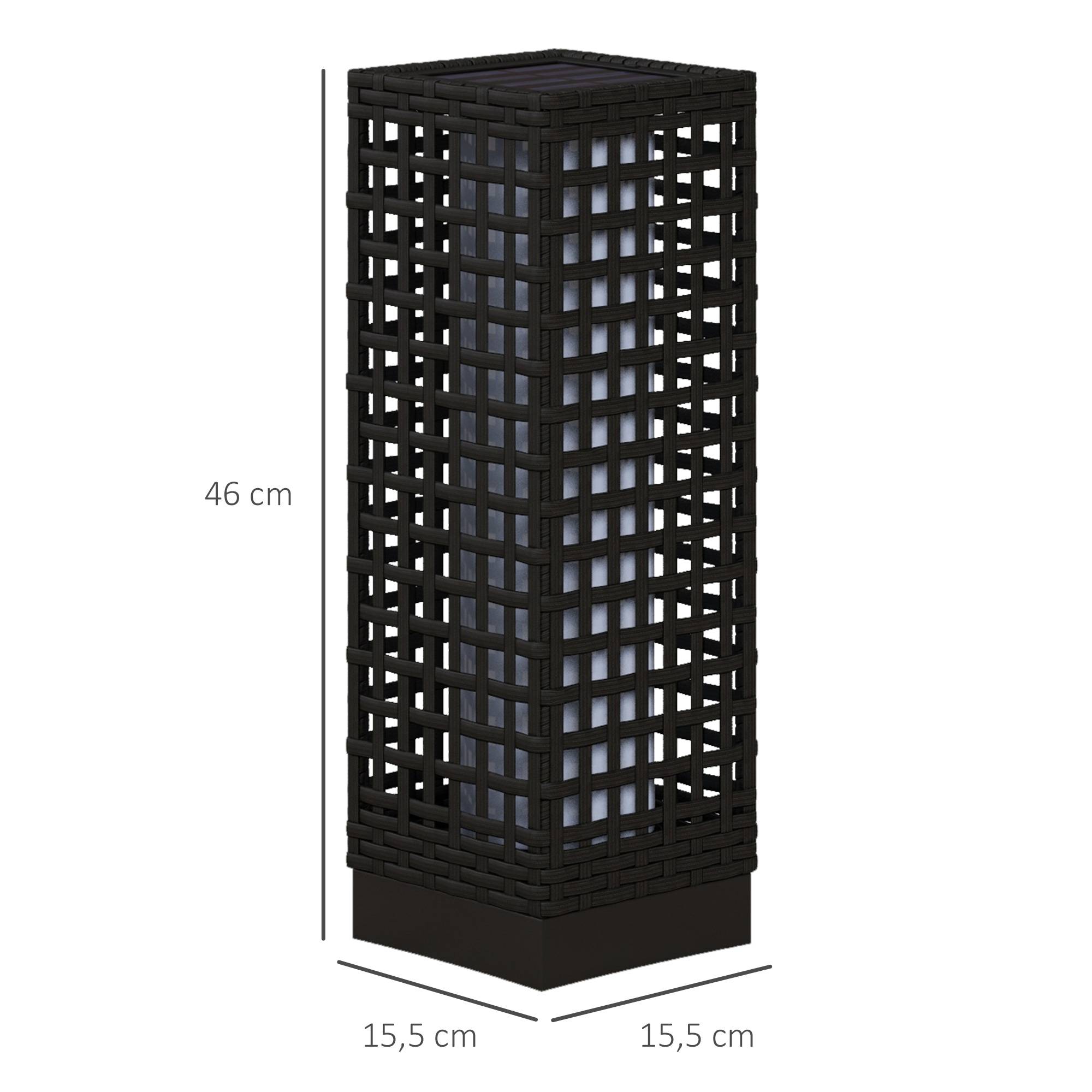 Luminaire extérieur solaire, capteur, 8 h, rotin, acier, 15,5x15,5x46 cm, noir - Image 5