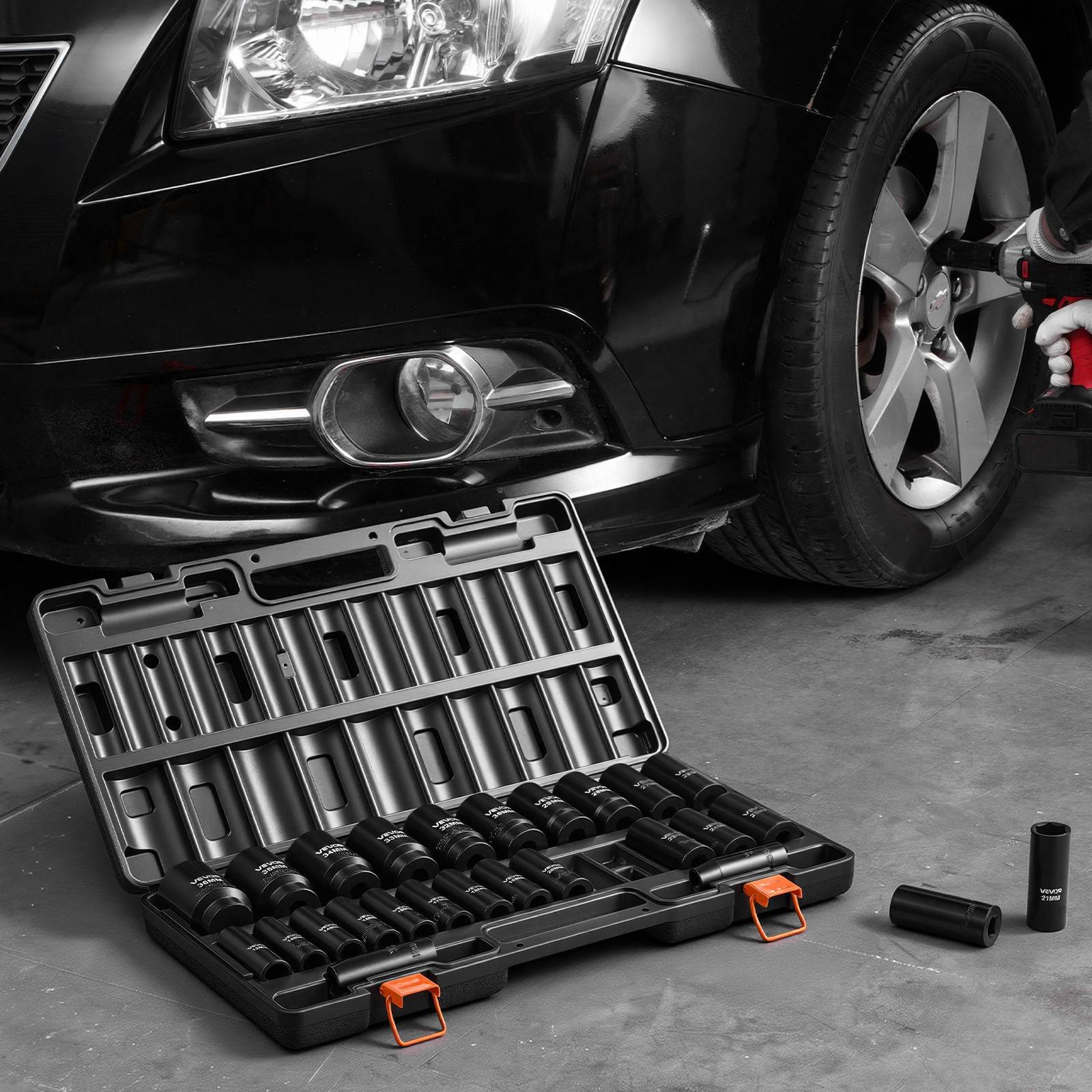 Vevor - VEVOR Jeu de douilles à choc 1/2" 26 pcs, Cr-V, 6 pans, métriques 10–36 mm, coffret robuste, pour réparation automobile et camion. - Image 8