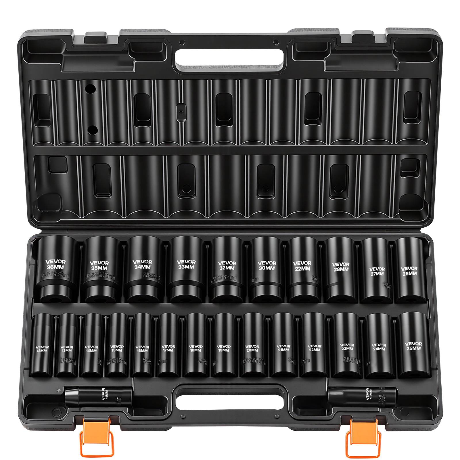 Vevor - VEVOR Jeu de douilles à choc 1/2" 26 pcs, Cr-V, 6 pans, métriques 10–36 mm, coffret robuste, pour réparation automobile et camion. - Image 1