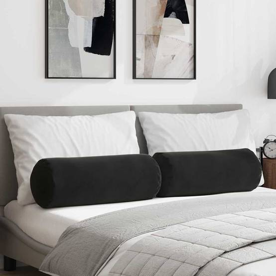 Lot de 2 Traversins Déco Velours Côtelé Confort Housse Amovible pour Salon et Chambre Noir 25x70 cm – ComfortXL Outdoor Living - Image 1