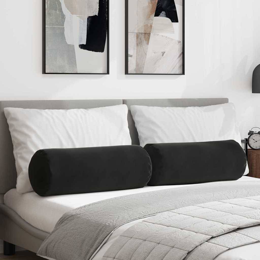 Lot de 2 Traversins Déco Velours Côtelé Confort Housse Amovible pour Salon et Chambre Noir 25x70 cm – ComfortXL Outdoor Living - Image 1