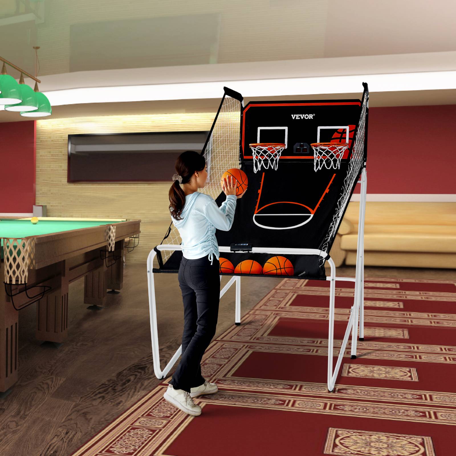 VEVOR Jeu arcade basketball pliable, 2 joueurs, double panier, 4 ballons, 8 modes. Électronique, noir/blanc. - Image 8