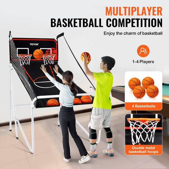 VEVOR Jeu arcade basketball pliable, 2 joueurs, double panier, 4 ballons, 8 modes. Électronique, noir/blanc. - Image 5